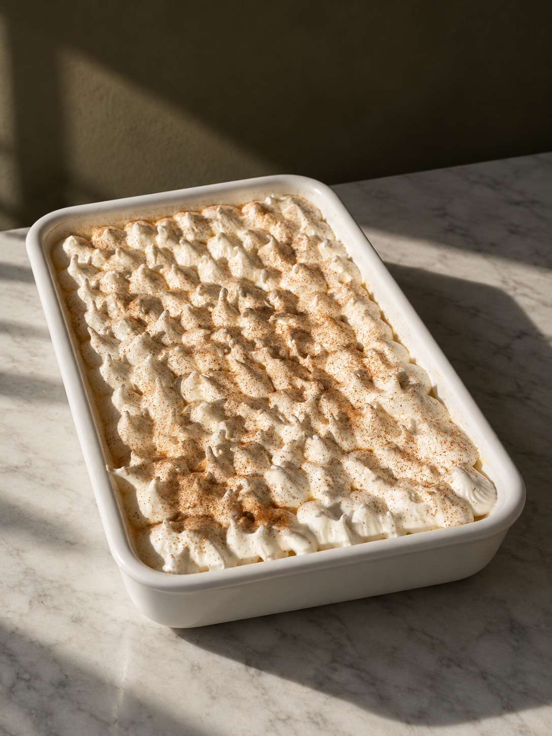 Postre de crema en una fuente