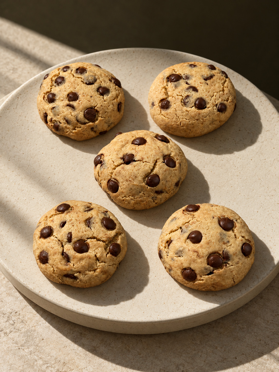Cinco cookies con chips de chocolate