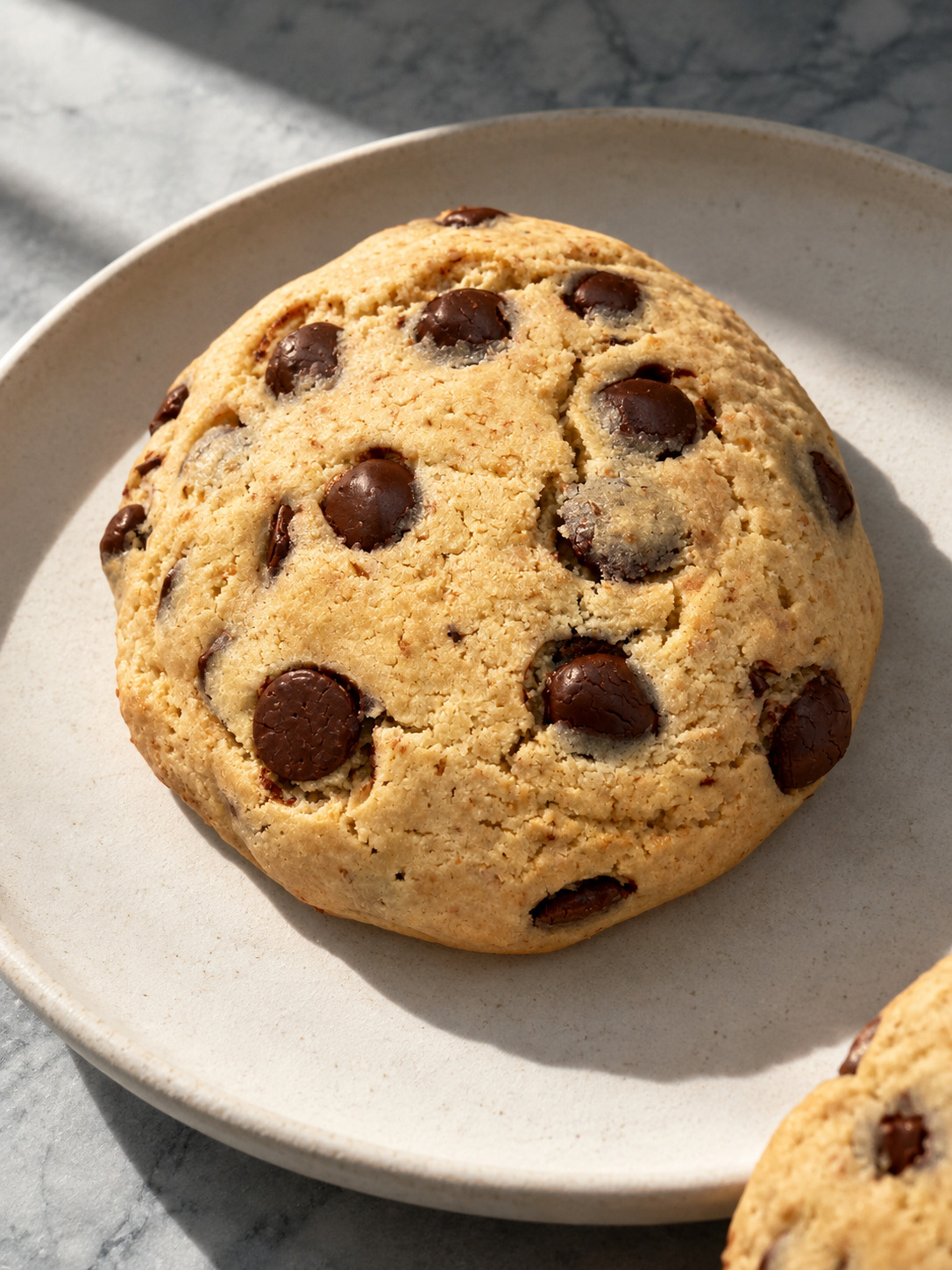 Detalle de una cookie con chips de chocolate